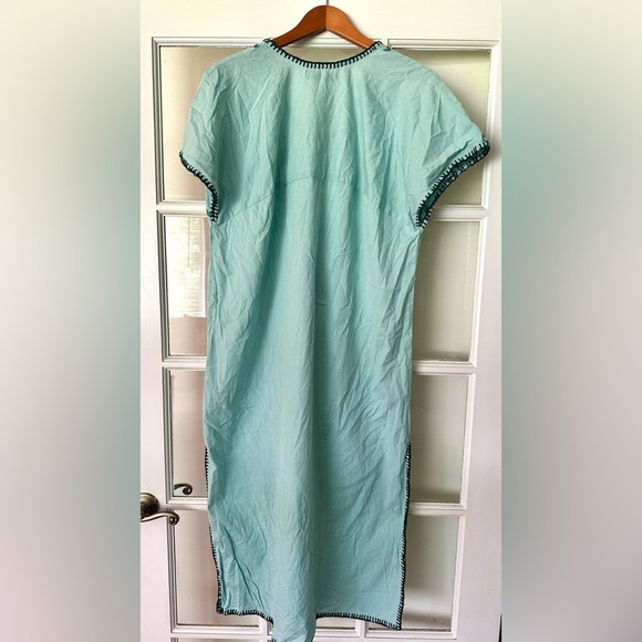 Zara Aqua Teal Embroidered Kaftan Dress with Dark Edging Size Medium - Picture 2 of 9